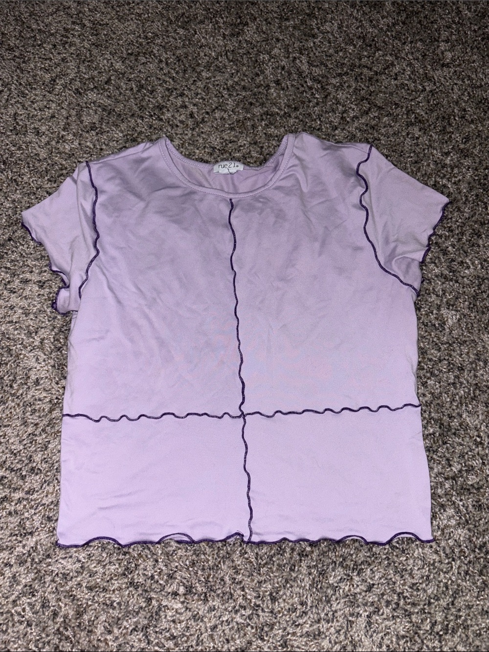 Rue21 Lavender Short Sleeve Top with Dark Purple Lettuce Edging